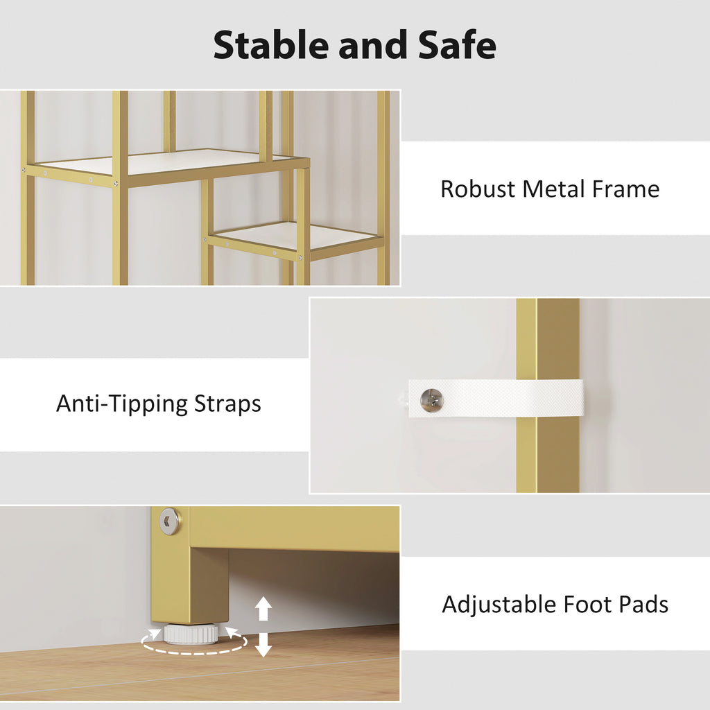 Seven-Tier Geometric Bookcase - White/Gold Tone