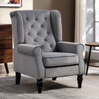 Wingback Accent Chair, Retro Upholstered Button Tufted Occasional Chair for Living Room and Bedroom, Light Grey
