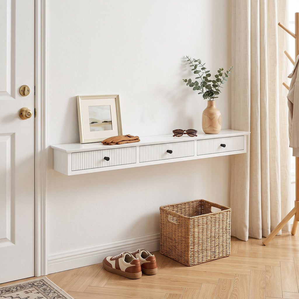 Shelf Wall-Mounted Storage Shelf Shelving Unit MDF 93 x 15 x 10 cm Entryway Kitchen Living Room, White