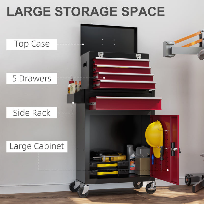 Two-Part Rolling Tool Chest with 5 Drawers & Lockable Cabinet – Black/Red – image 4 of 9