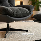 Accent Chair with Footstool, Swivel Lounge Chair with Chenille Upholstery, Metal Base, Dark Grey