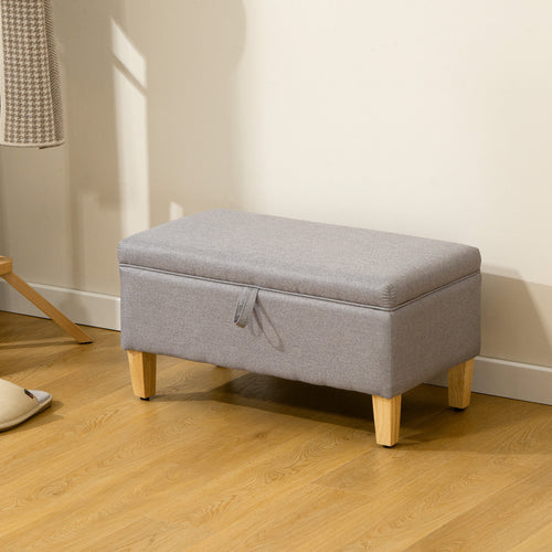 30L Linen Storage Ottoman Padded Footstool with Rubberwood Legs for Storage Box, Bed End, Shoe Bench, Seating, Light Grey