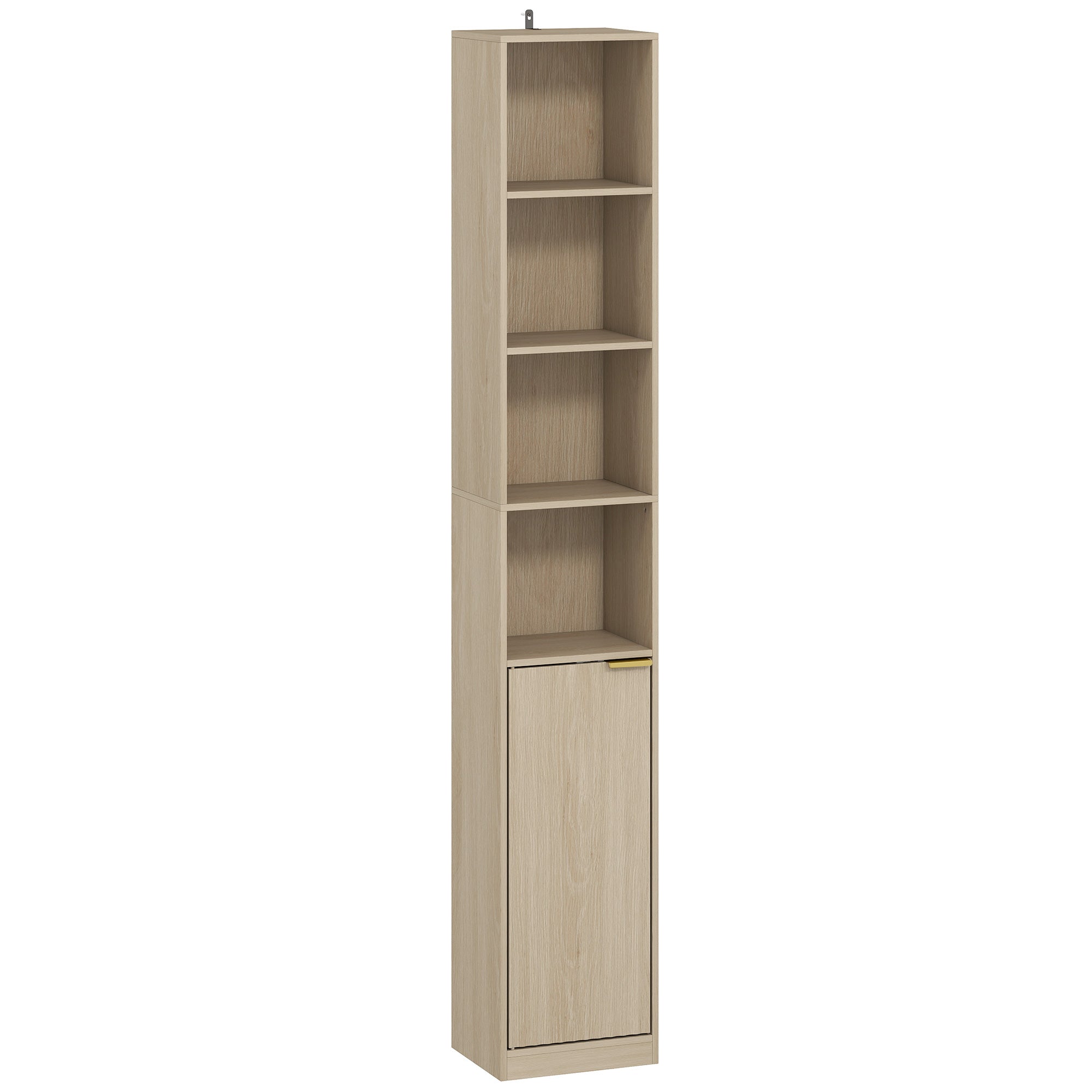 Bookcase Adjustable Shelf Bookshelf Anti-Tip Hardware 6-Tier Storage Cabinet Oak Wood Effect
