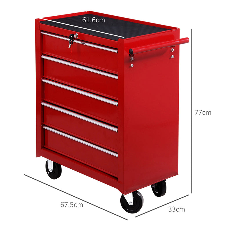 5-Drawer Lockable Rolling Steel Tool Cabinet – Red – image 3 of 9