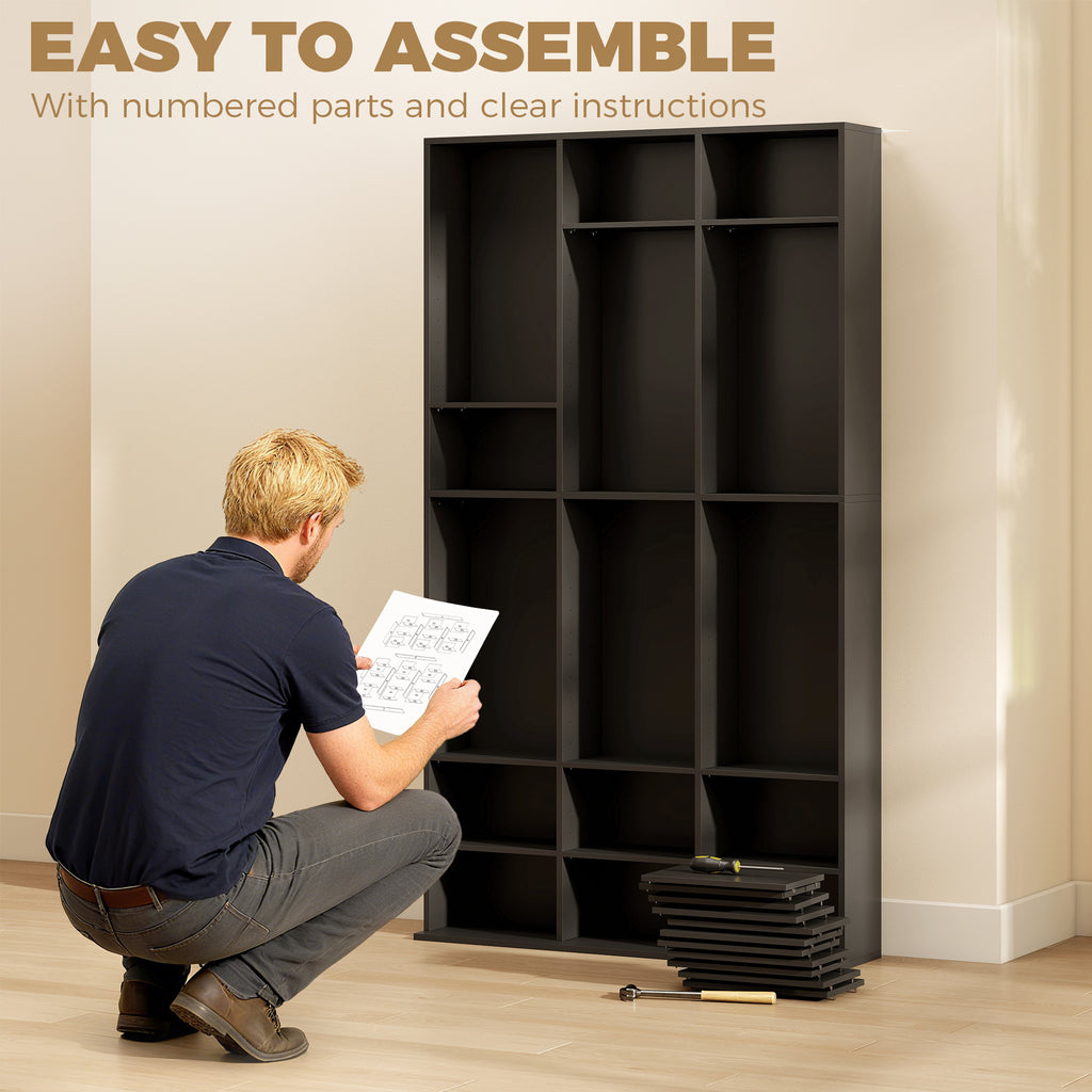 835 CD/500 DVD Storage Unit, Blu-ray Media Storage Shelf with 27 Compartments and 21 Adjustable Shelves, Black