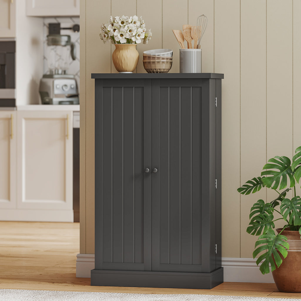 HOMCOM Freestanding Kitchen Pantry Cupboard with Adjustable Shelves & Door Racks - Black