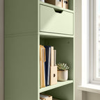 6-Tier Bookcase, Tall Narrow Bookshelf with Drawer and Door - Green