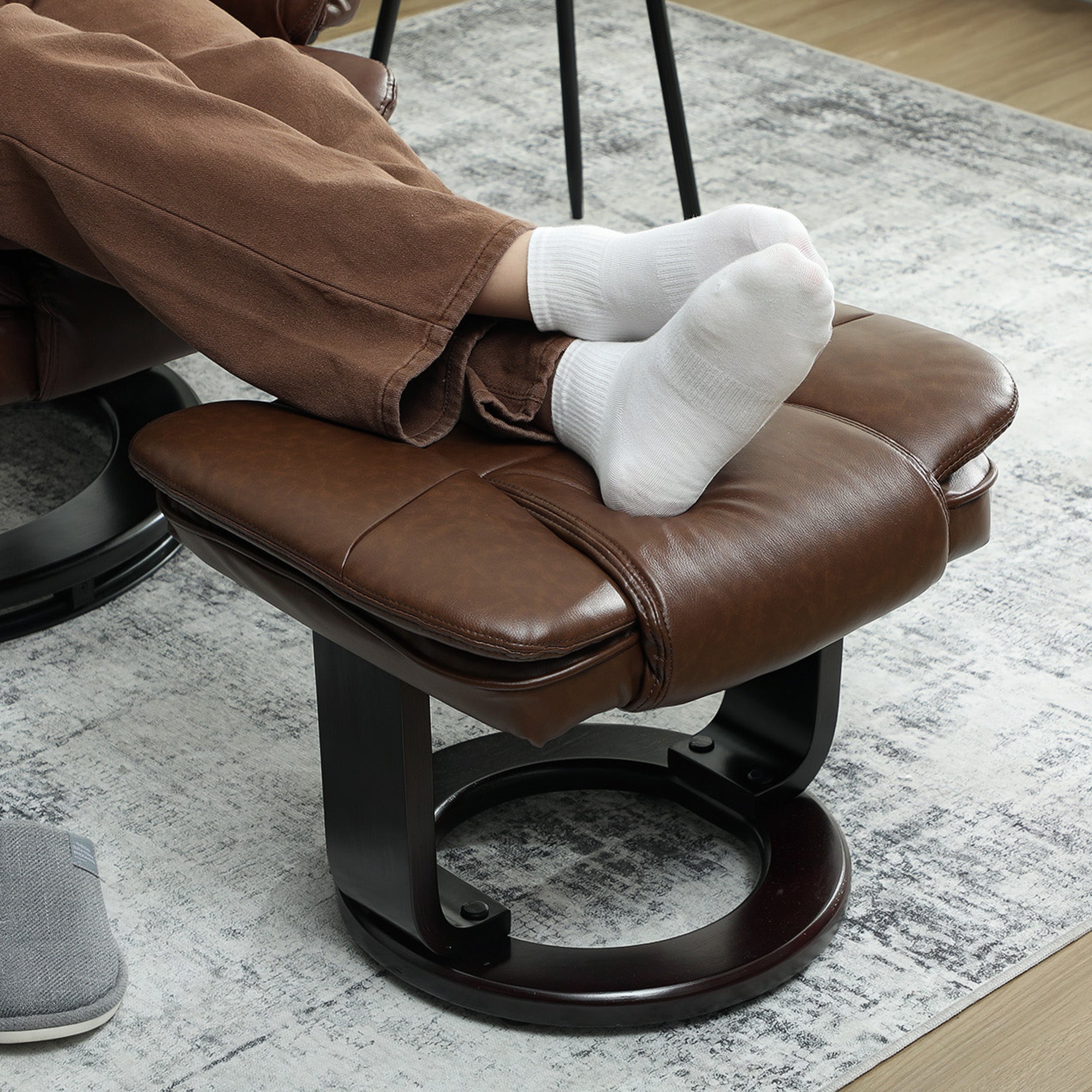 Faux Leather 135Â° Reclining Chair and Footstool - Brown