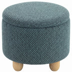 Storage Sitting Bench with Lid, Round Storage Ottoman with Rubberwood Legs, Dark Blue