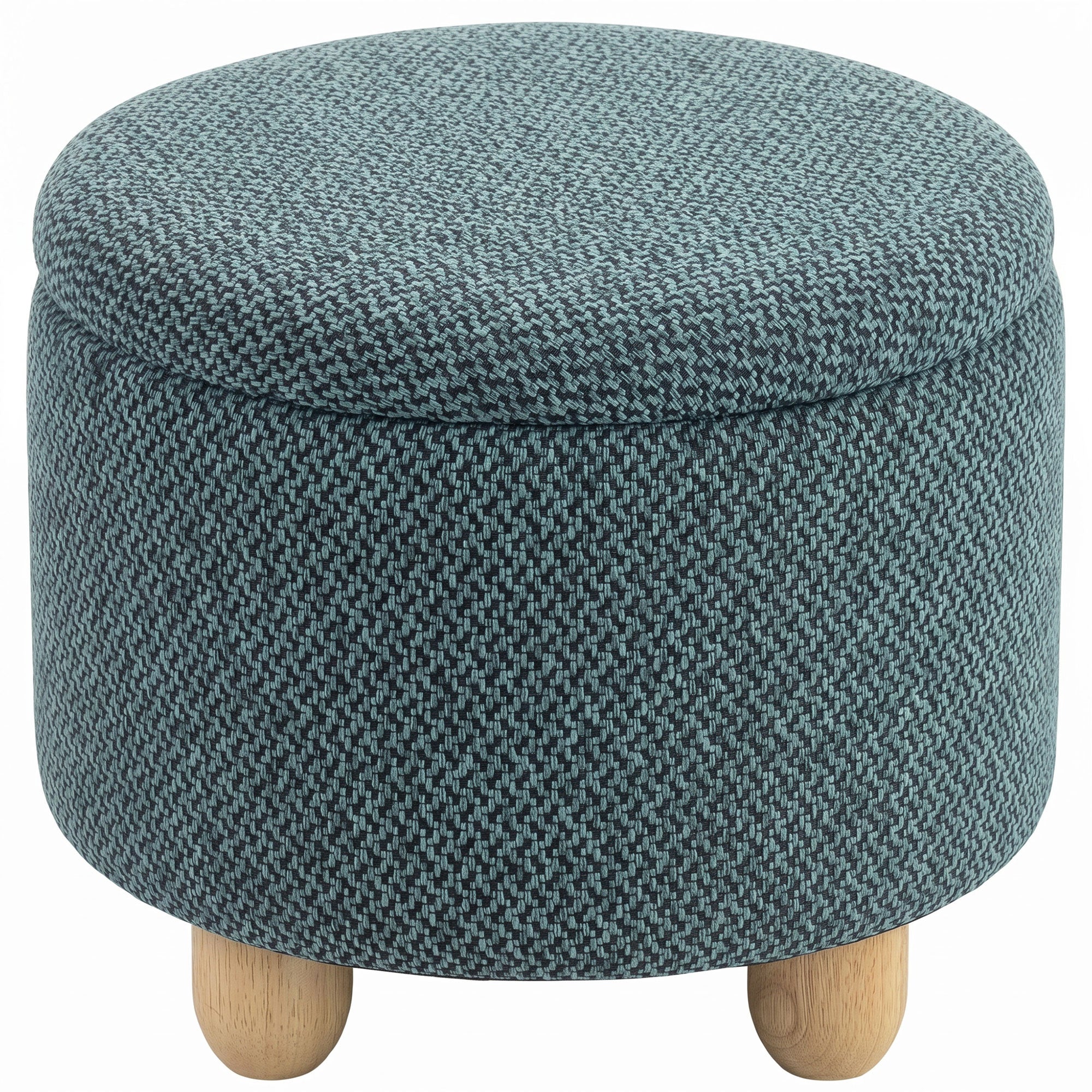 Storage Sitting Bench with Lid, Round Storage Ottoman with Rubberwood Legs, Dark Blue