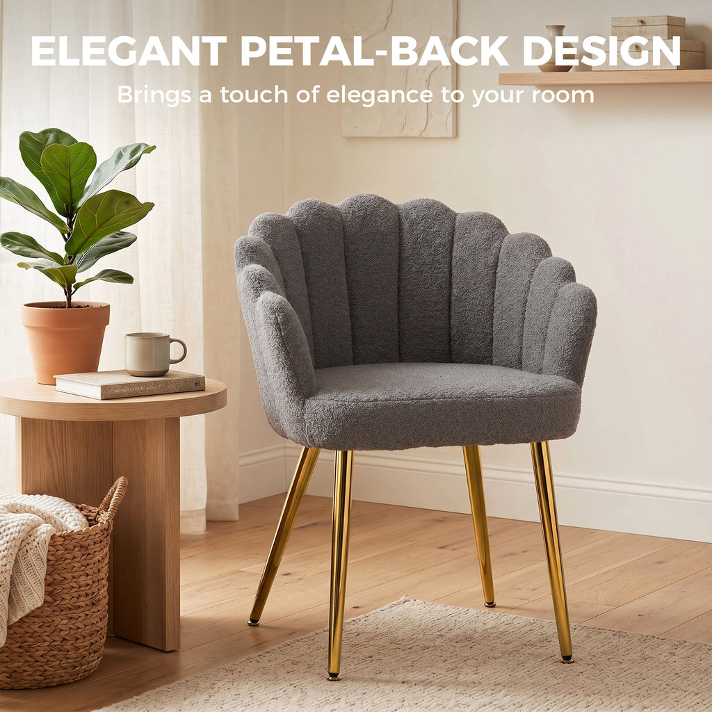 Lounge Chair Petal-Back Armchair Metal Metal Legs for Living Room Bedroom, Grey