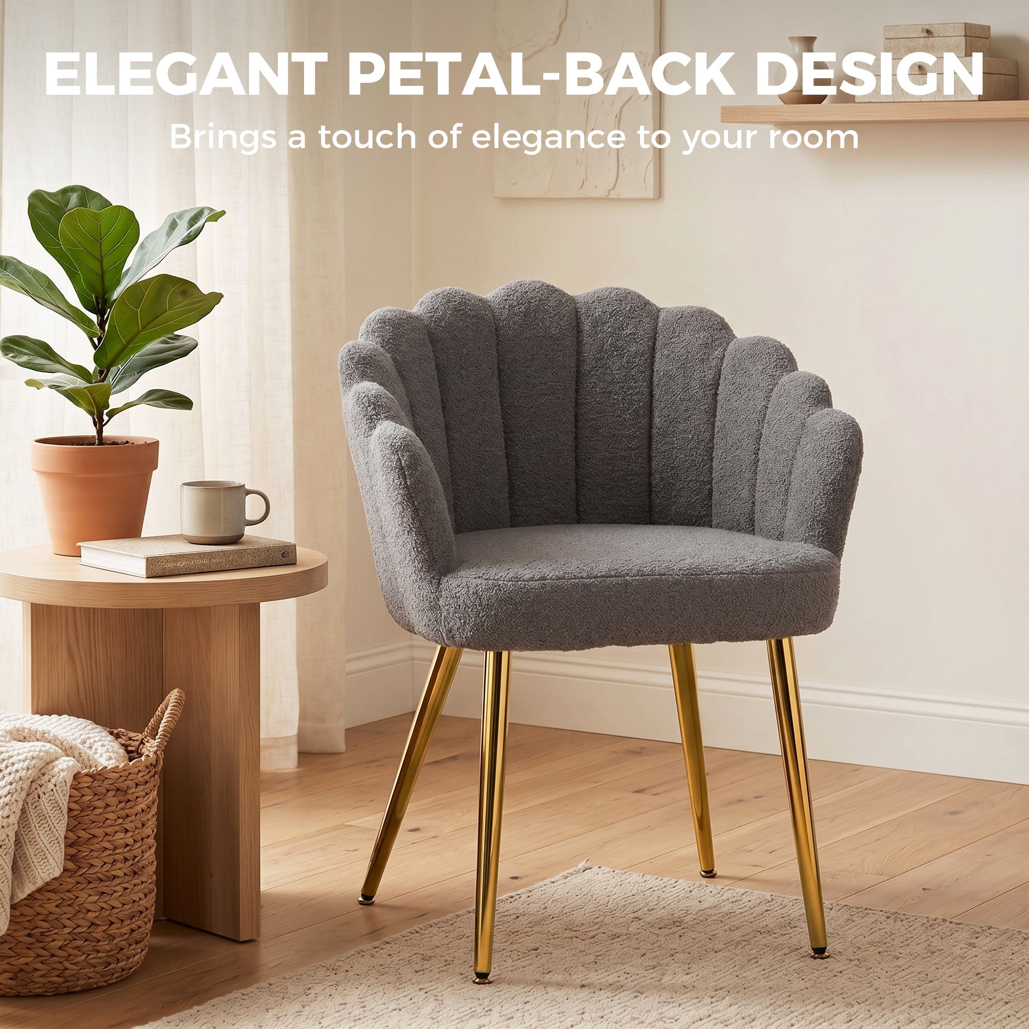 Lounge Chair Petal-Back Armchair Metal Metal Legs for Living Room Bedroom, Grey