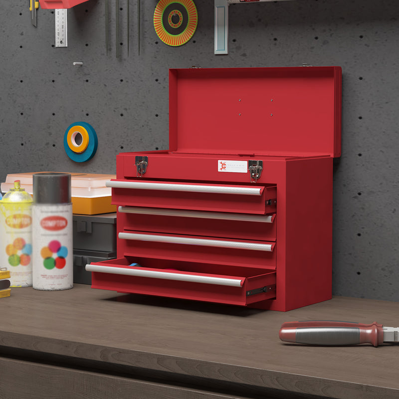 4-Drawer Metal Tool Box with Carry Handle – Red – image 7 of 9