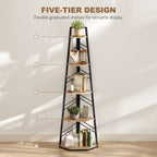 Corner Bookcase, 5-Tier Floor Standing Bookshelf, Shelving Unit for Living Room, Study, Bedroom, Natural Wood Finish