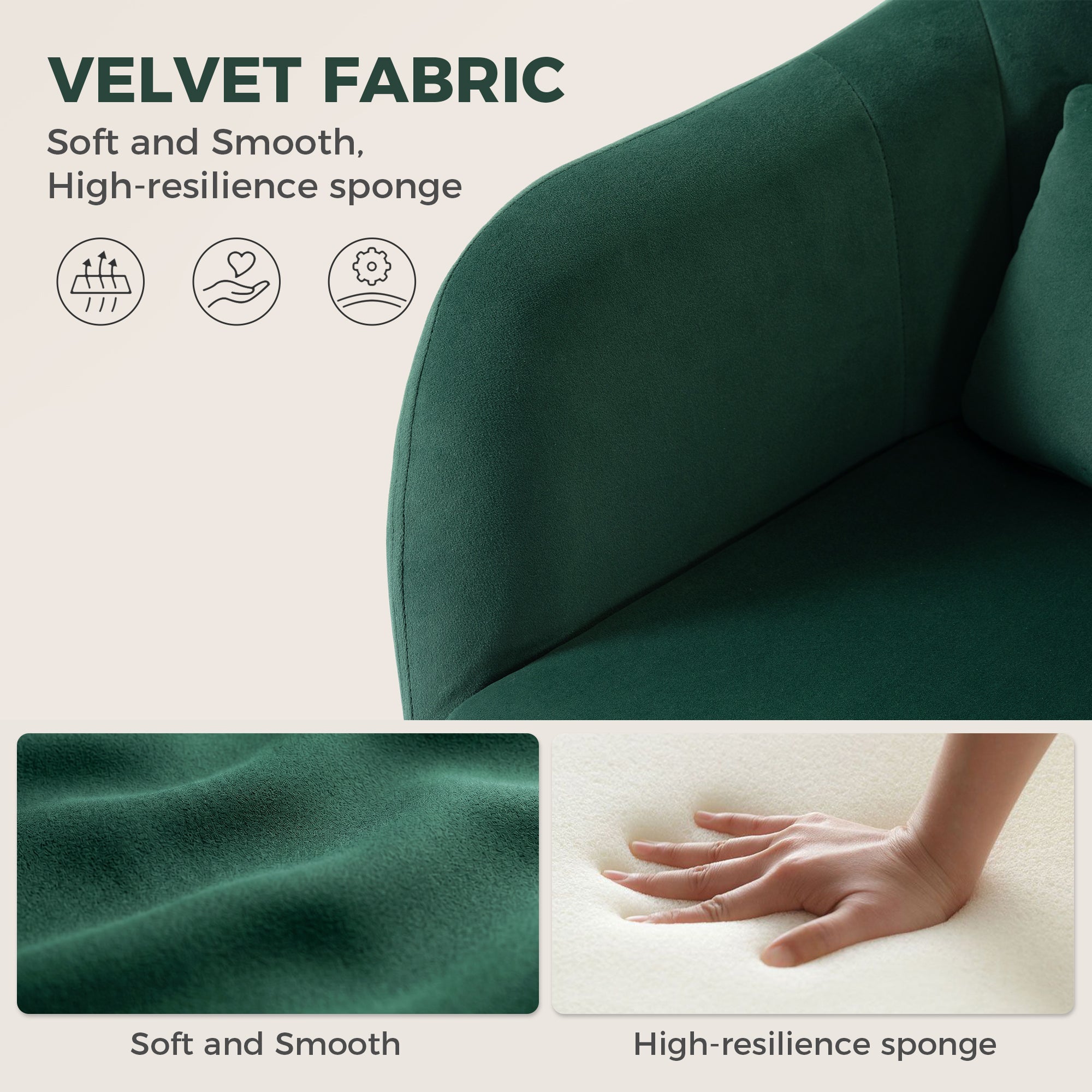Retro Velvet Swivel Tub Chair with Steel Frame, Cushion Seat, Dark Green