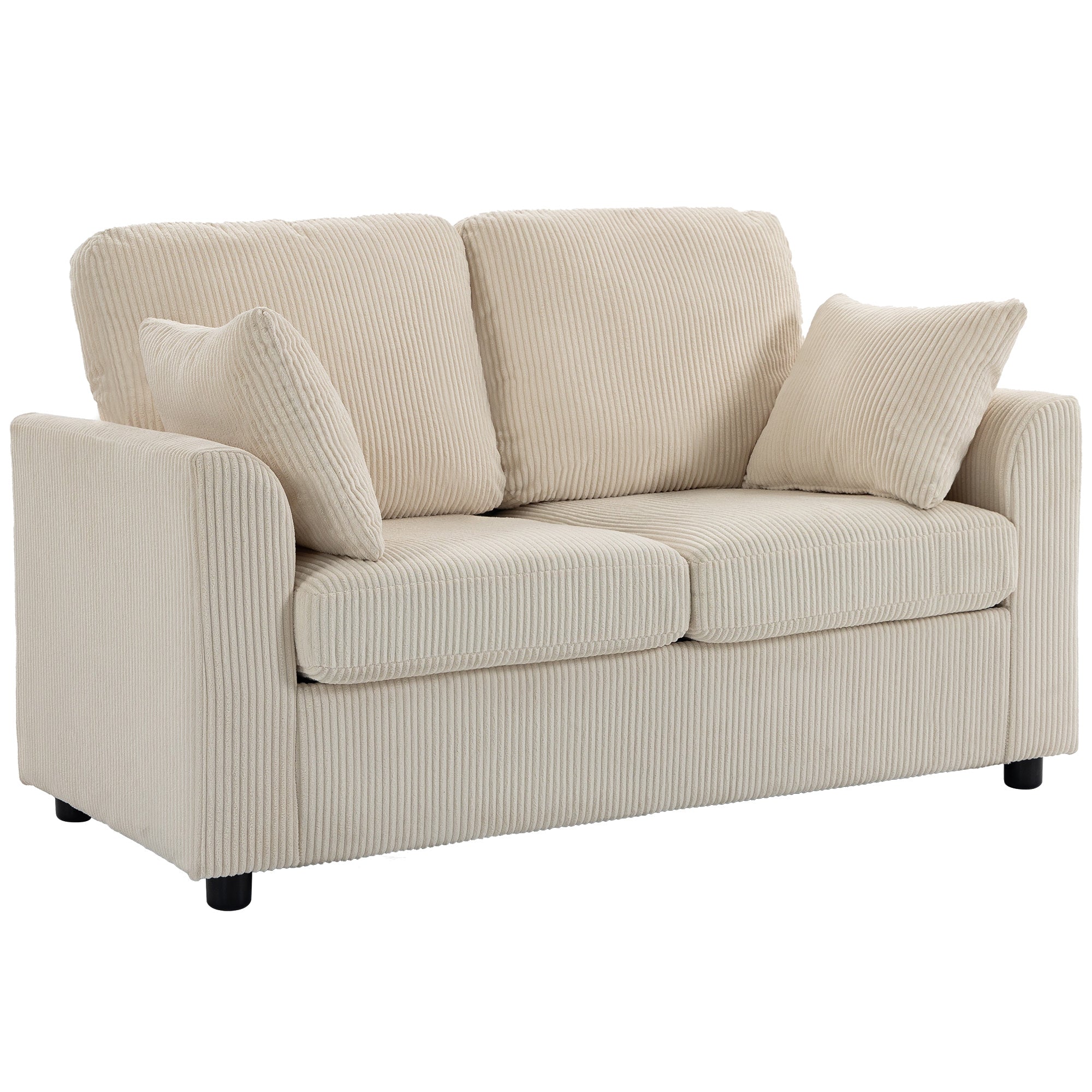 2 Seater Sofa, Corduroy Small Couch with Spring Cushion, Wide and Deep Seat, Beige