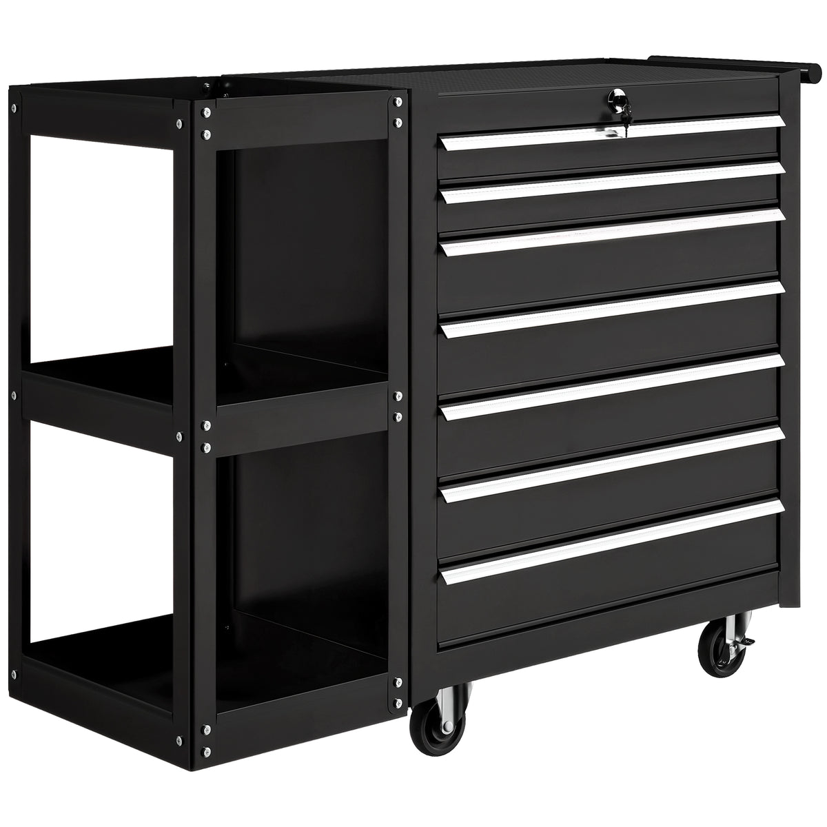 7-Drawer Lockable Rolling Tool Chest with Side Shelf – Black – image 1 of 9