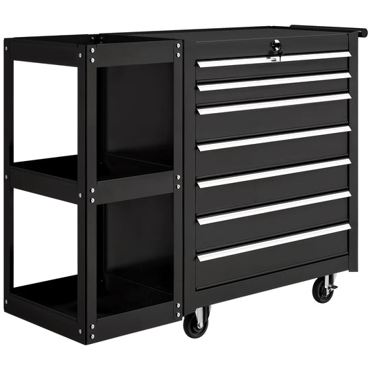 7-Drawer Lockable Rolling Tool Chest with Side Shelf – Black – image 1 of 9