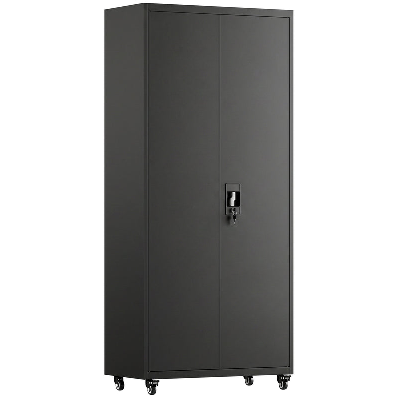 180cm Lockable Steel Tool Cabinet with Wheels & Adjustable Shelves – Black – image 1 of 9