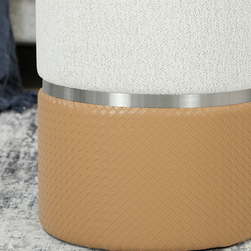 Nesting Round Ottoman with Storage Set of 2 - Cream/Brown