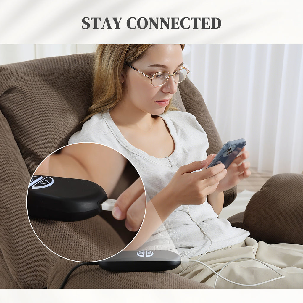 Riser Recliner Armchair with 8 Vibration Massage and Lumbar Heater, Wide Seat, USB Port, Light Brown