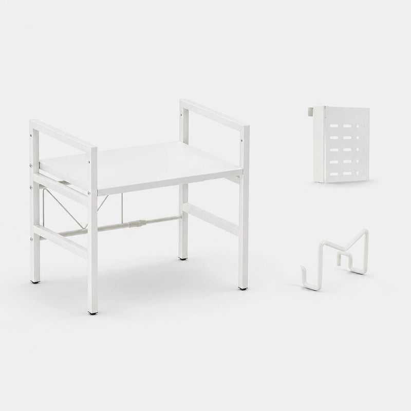 White microwave rack with knife and board holders