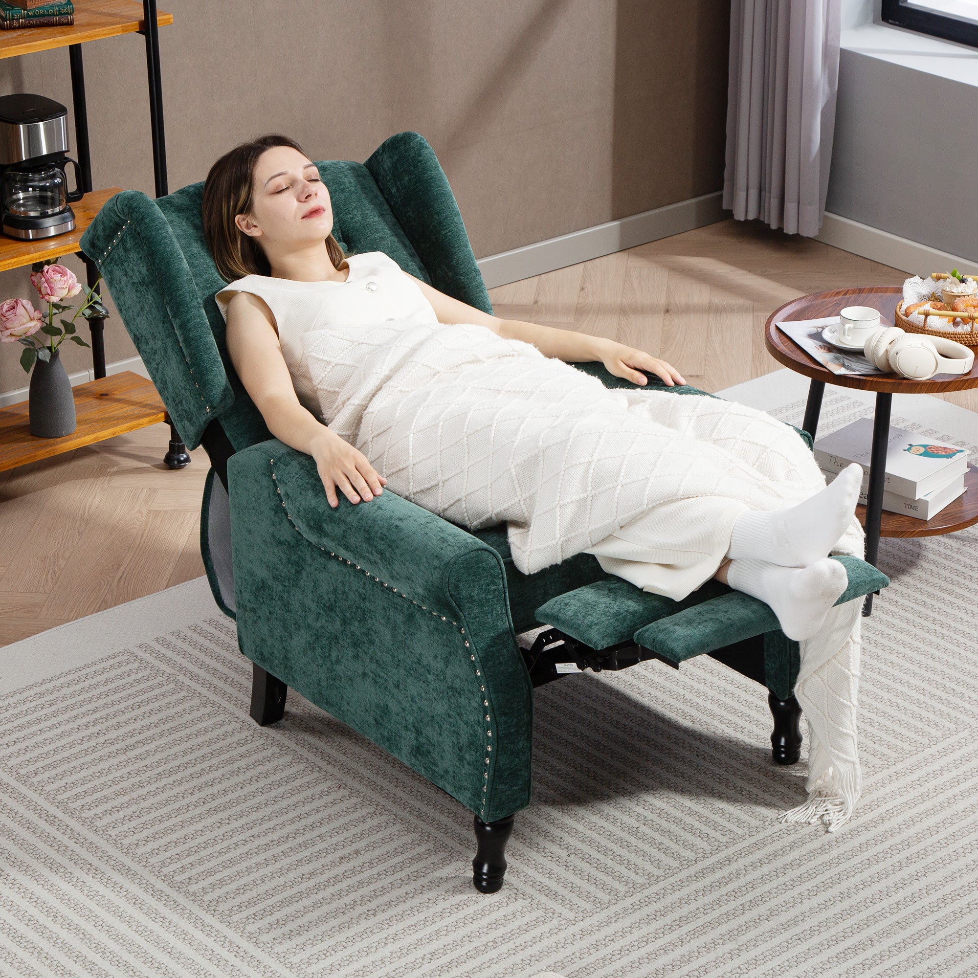 150Â° Reclining Vintage Armchair, with footrest - Dark Green