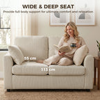 2 Seater Sofa, Corduroy Small Couch with Spring Cushion, Wide and Deep Seat, Beige