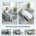 2 Seater Sofa Bed, 3-in-1 Convertible Sleeper Sofa with Click-clack Adjustable Backrest and 2 Pillows, Grey