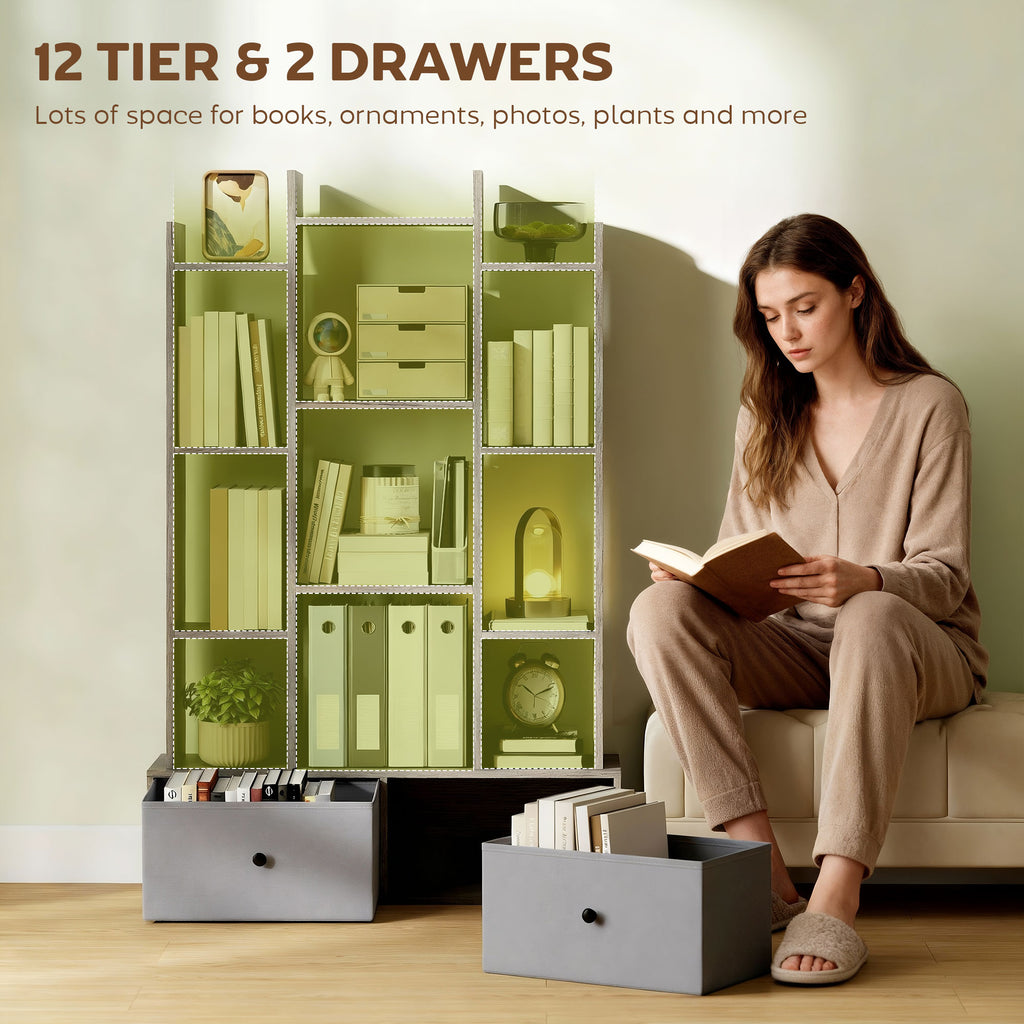 12 Shelf Storage Unit, with Drawers - Graphite Wood Effect