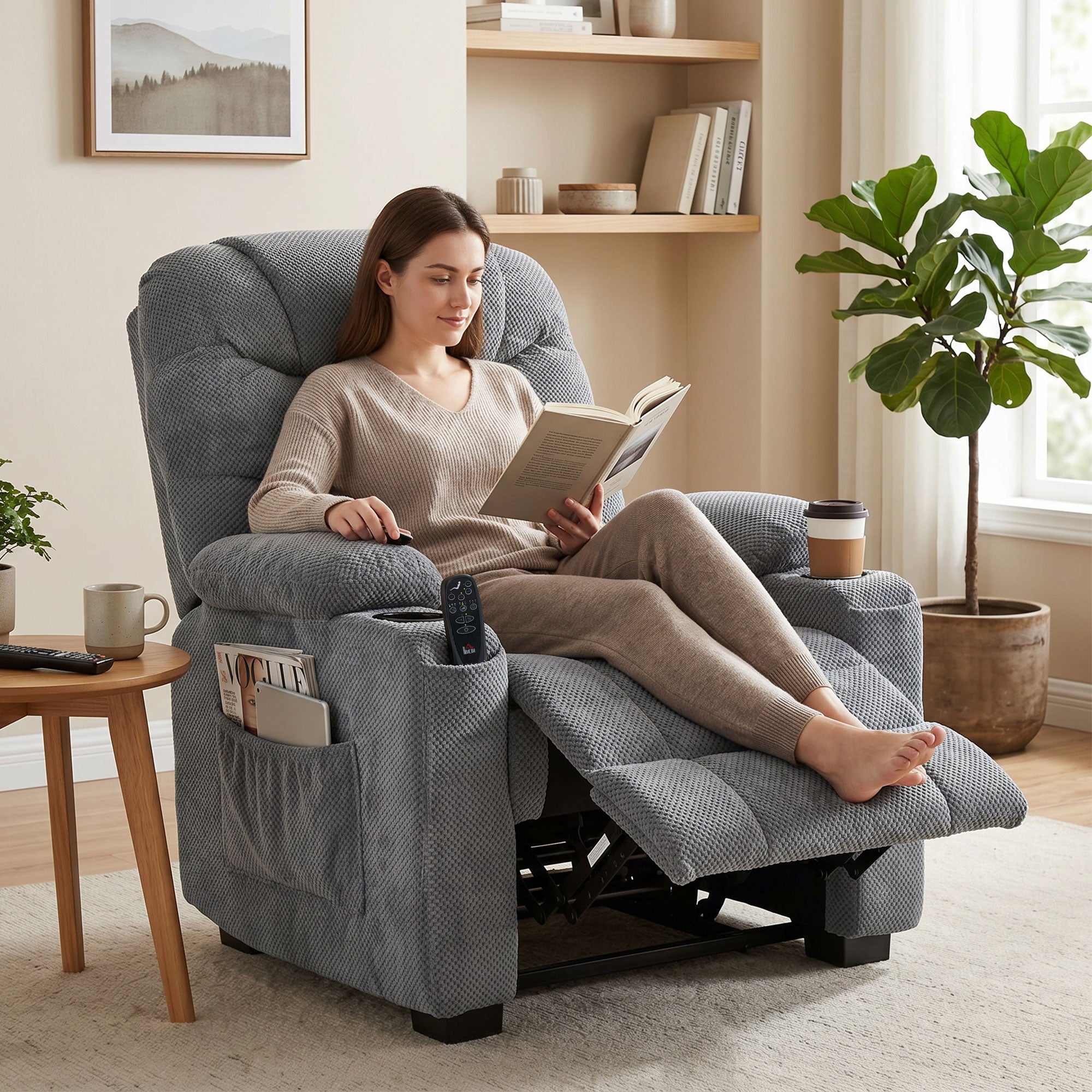 Recliner Armchair with Vibration Massage, Heat, Whisper-Quiet Motor, Memory Function, Power Reclining Chair, Dark Grey