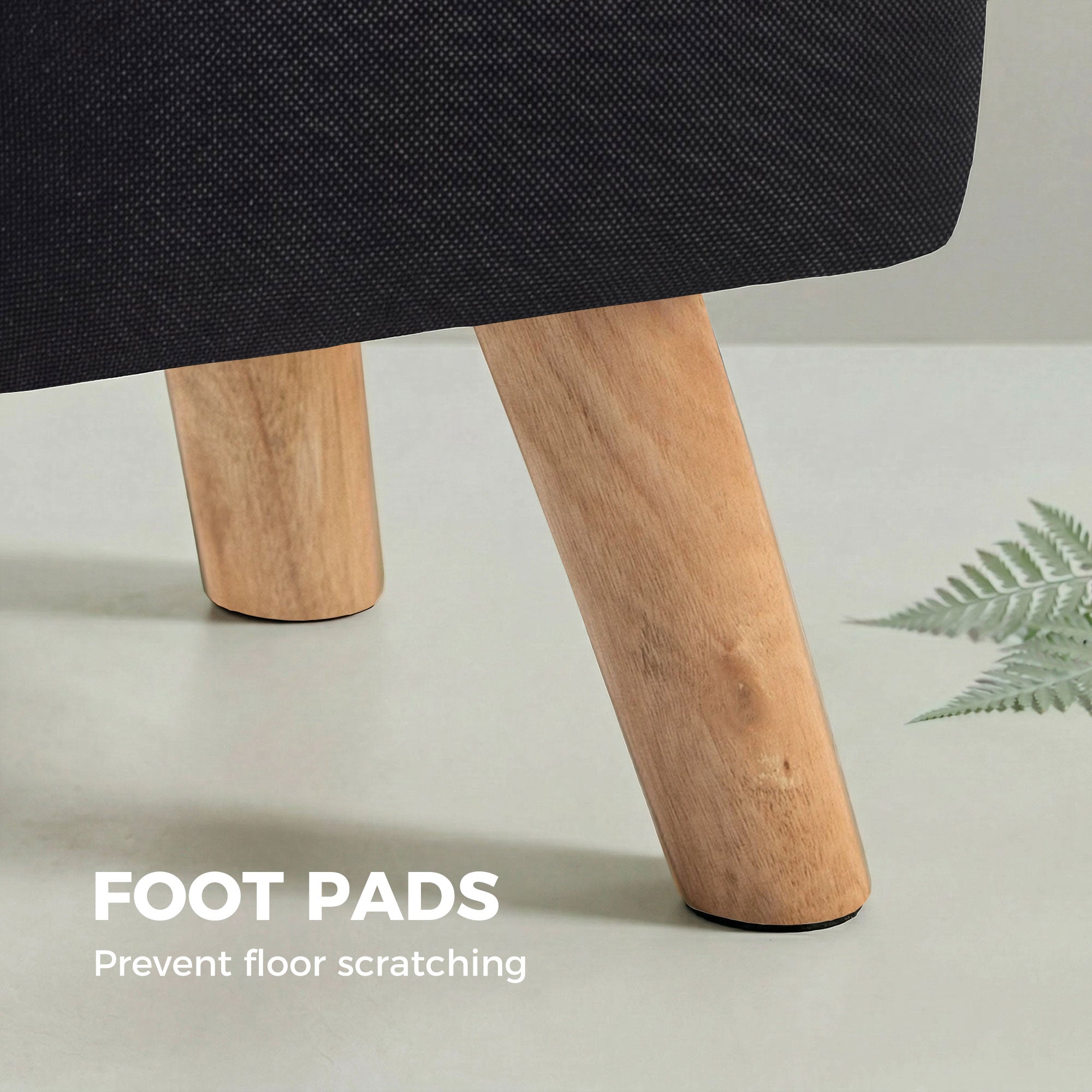Linen-Look Square Padded Footstool - Black