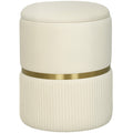Round Storage Stool, Velvet-feel Fabric Upholstered Vanity Stool with Removable Top, Padded Seat and Hidden Space, Beige