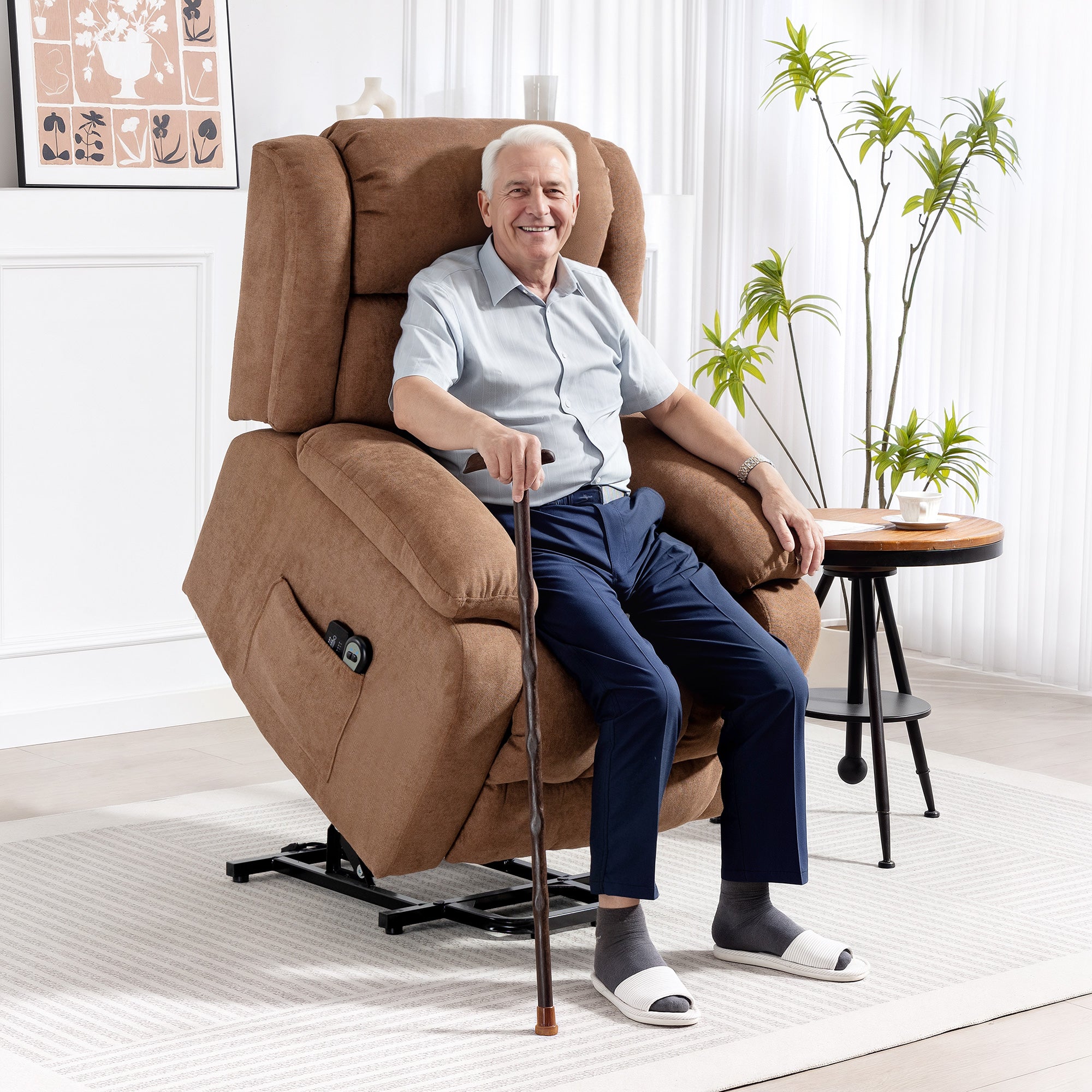 Power Lift Recliner Chair with Vibration Massage, Lift Chair for Elderly with Footrest, Remote, Side Pocket, Brown