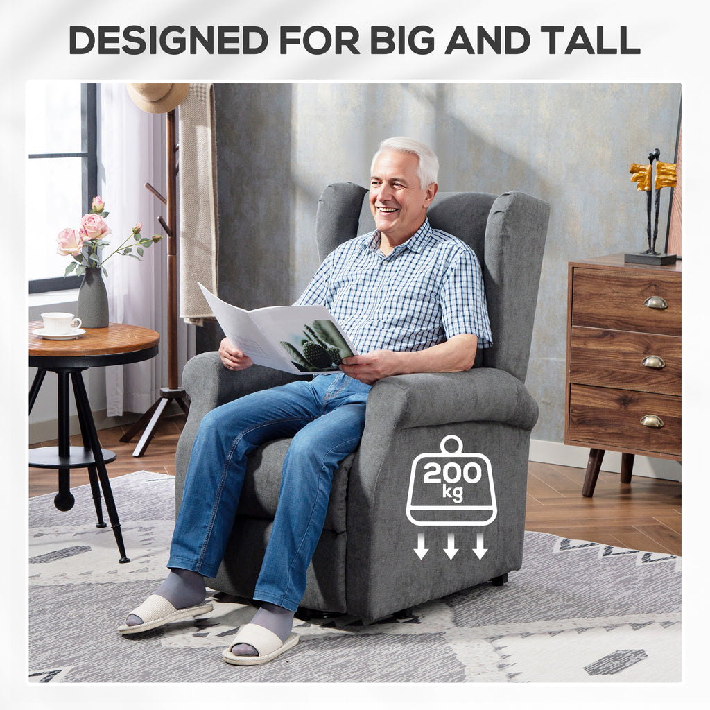 Power Lift Recliner Armchair, Electric Lift Chair for Elderly, Fabric Riser and Reclining Chair with Remote Control, Side Pockets, Extended Footrest, for Living Room, Charcoal Grey