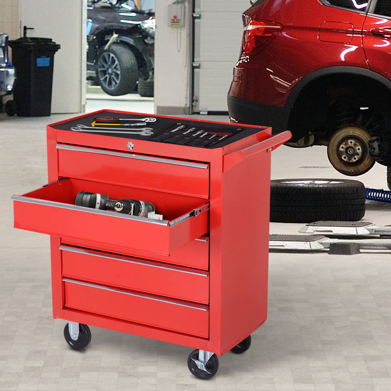 5-Drawer Lockable Rolling Tool Cabinet – Red – image 2 of 9