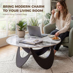 Coffee Table Sintered Stone Top Adjustable Foot Pads Modern Centre Table for Living Room White and Black