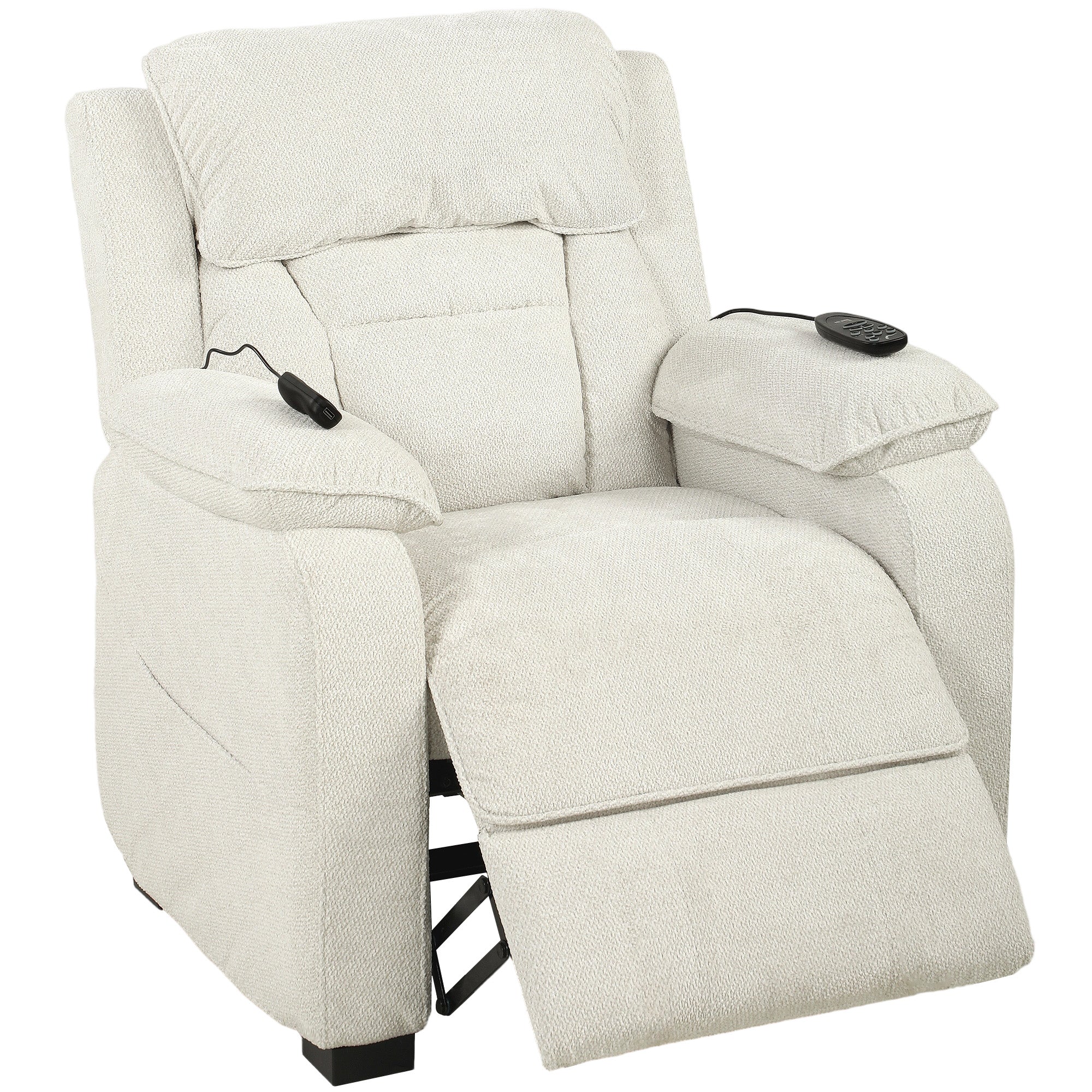 Power Recliner Armchair with Massage and Heat, Electric Reclining Chair with Wide Spring Seat, Cream White