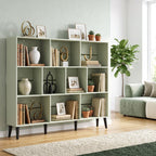 10-Cube Bookcase, 3-Tier Book Shelf with Solid Wood Legs, 140 cm Modern Bookshelf with Anti-Tip Kit, Light Green