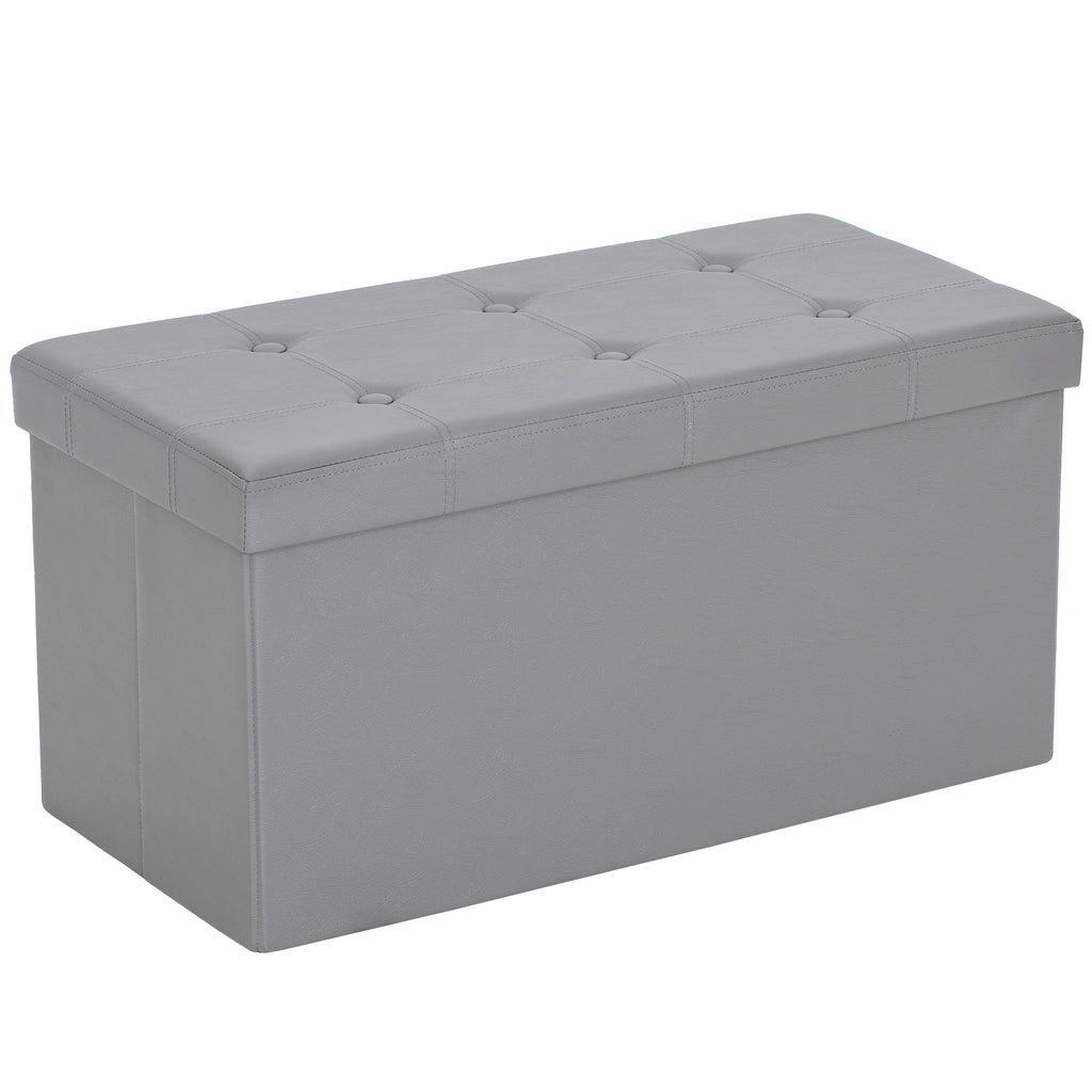 Storage Ottoman Bench, 89L PU Leather Folding Foot Rest Stool, End of Bed Bench, Easy Assembly, for Living Room, Bedroom, Entryway, Grey