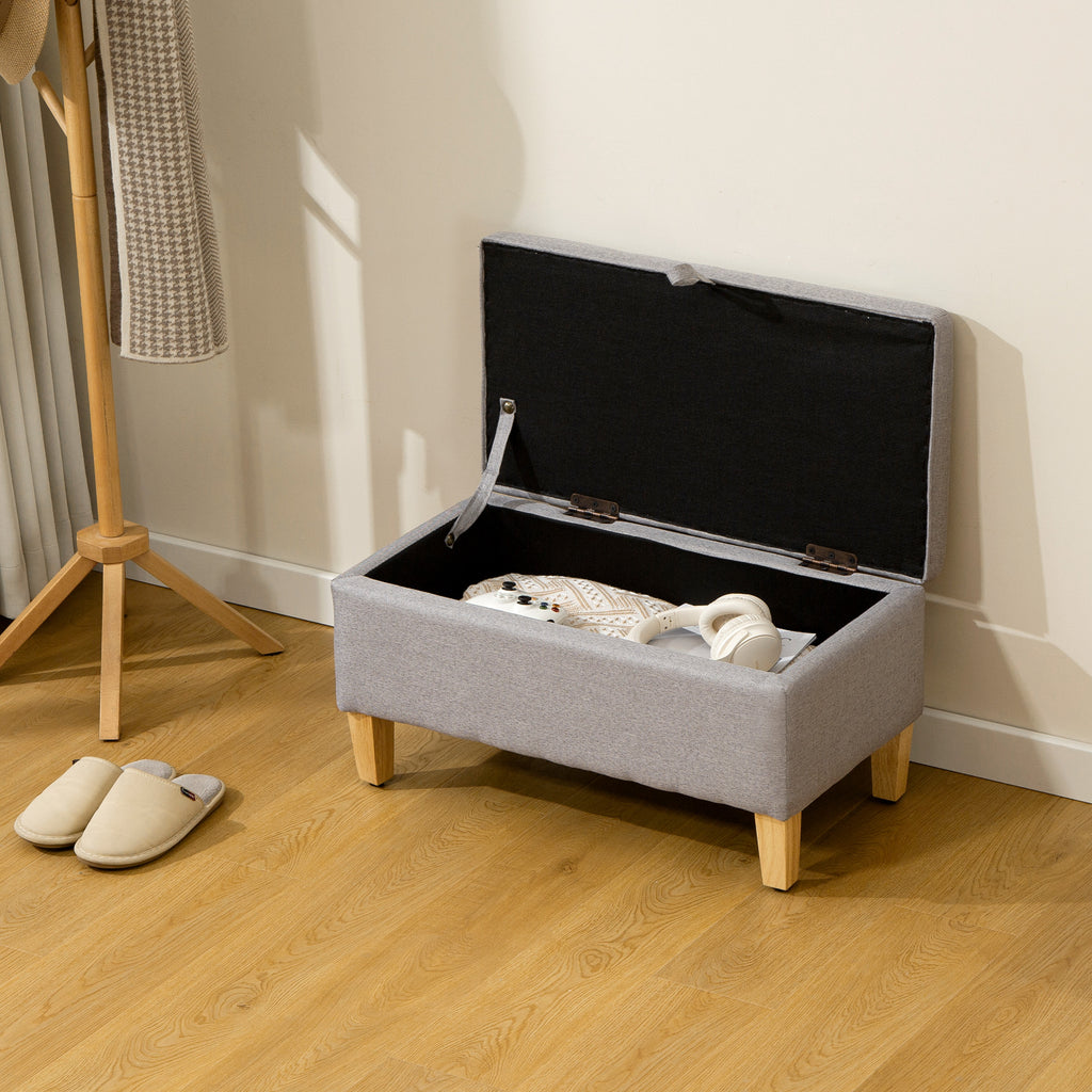 30L Linen Storage Ottoman Padded Footstool with Rubberwood Legs for Storage Box, Bed End, Shoe Bench, Seating, Light Grey