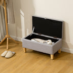 30L Linen Storage Ottoman Padded Footstool with Rubberwood Legs for Storage Box, Bed End, Shoe Bench, Seating, Light Grey