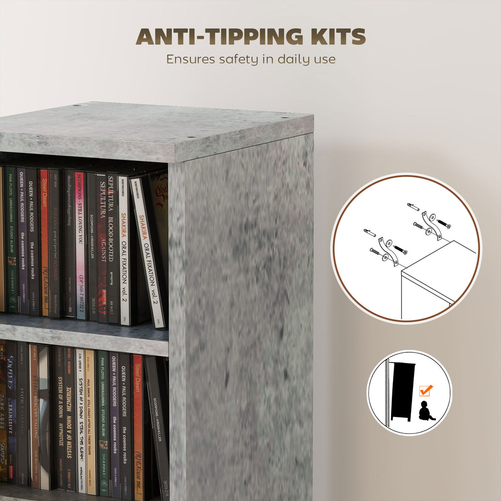 Set of 2 CD Media Display Shelf Unit Tower Rack with Adjustable Shelves, Grey