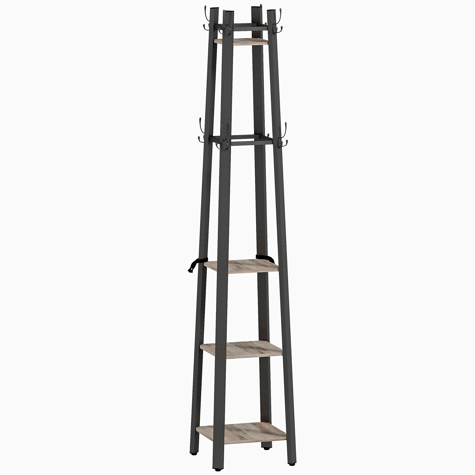 Industrial-Style Four Shelf Coat Stand - Grey/Black