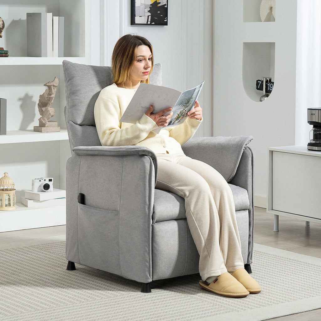 Power Recliner Chair, Reclining Chair with Remote, Pocket Springs, Silent Motor and Side Pockets, Grey