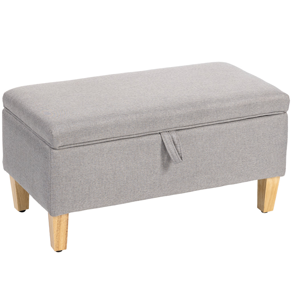 30L Linen Storage Ottoman Padded Footstool with Rubberwood Legs for Storage Box, Bed End, Shoe Bench, Seating, Light Grey