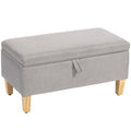 30L Linen Storage Ottoman Padded Footstool with Rubberwood Legs for Storage Box, Bed End, Shoe Bench, Seating, Light Grey