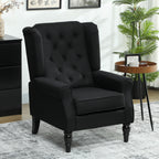 Wingback Accent Chair, Faux Linen Armchair with Thick Spring Cushion, High Back, Solid Wood Legs, Retro Button Tufted Reading Chair for Living Room, Bedroom, Black