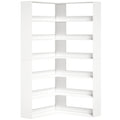 7 Tiers Bookshelf, L-Shaped Corner Bookcase with Anti-Slip Rear Guard, White Wood Effect