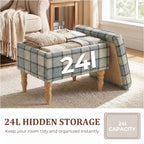 Linen Fabric Upholstered Footstool, Rectangular Storage Stool with Removable Top, Padded Seat and Hidden Space, Grey